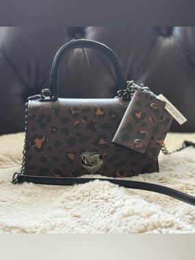 Betsey Johnson LLeopard Print Top-Handle Crossbody Bag New